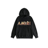 Amiri washed hoodie flame letter printing