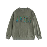 Amiri washed sweatshirt waist flower camouflage letterprinting washed and distressed