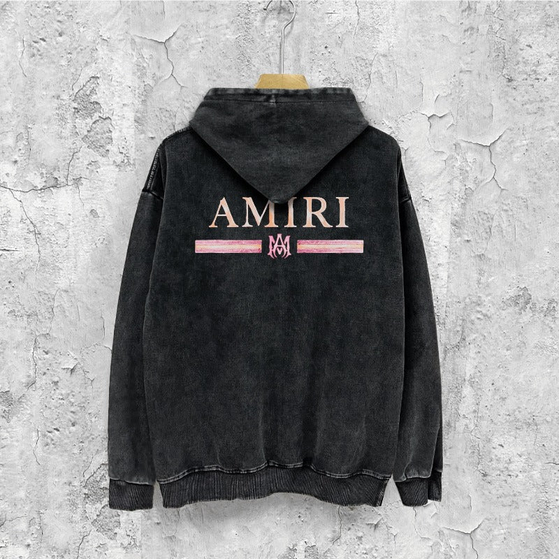 Amiri washed hoodie crayon horizontal stripes washed distressed printing