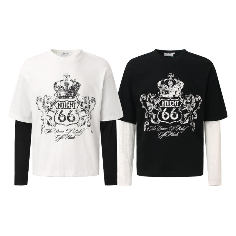 Men long sleeved shirt jw retro street trendy men's and women's pattern design men's fake two pieces