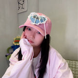 Y2k hot girl hat heavy industry stereo heart lace peaked cap patch sun visor baseball cap