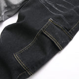 Mens Fashion Jeans Black and gray color blocking 5706#