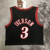 NBA jerseys women's navel retro jersey: 76ers, big meteor color, black No. 3, Iverson