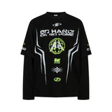 Men's long sleeve shirt - vintage streetwear style, creative graphic design, men's faux two-piece