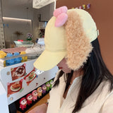 Y2k hot girl hat heavy industry cartoon cake three-dimensional big ears yellow peaked cap bows sunshade baseball cap