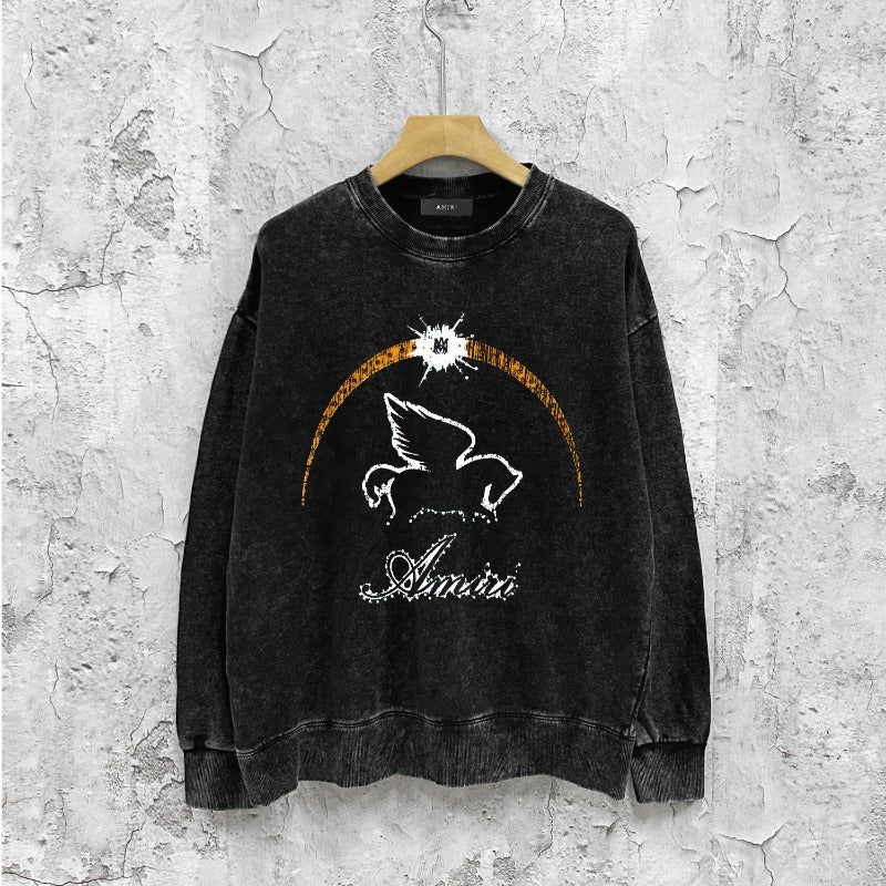 Amiri washed sweatshirt night sky pegasus printing washed and distressed