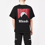 Rhude T Shirt Letter Snow Mountain Sunset Pattern Short Sleeve T-Shirt