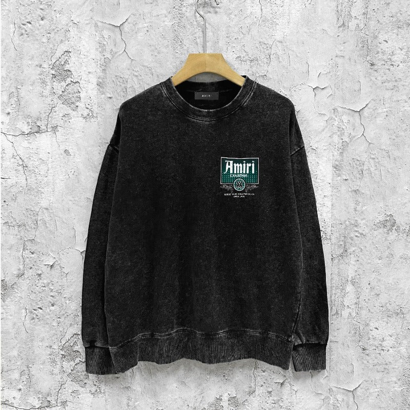 Amiri washed sweatshirt flower diamond nameplate printing washed and distressed