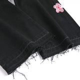 Mens Fashion Jeans Pink cherry blossom embroidered wide-leg pants 5710#