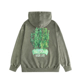 Amiri washed hoodie green leaf letter distressed printing