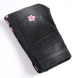 Mens Fashion Jeans Pink cherry blossom embroidered wide-leg pants 5710#