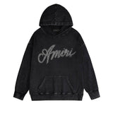 Amiri washed hoodie black and white distressed print