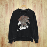 Amiri washed sweatshirt brown flying eagle printing washed and distressed