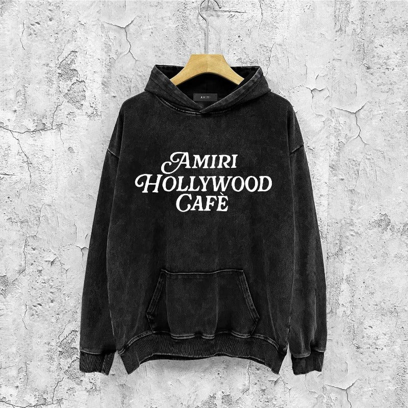 Amiri washed hoodie hollywood font distressed printing