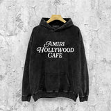 Amiri washed hoodie hollywood font distressed printing