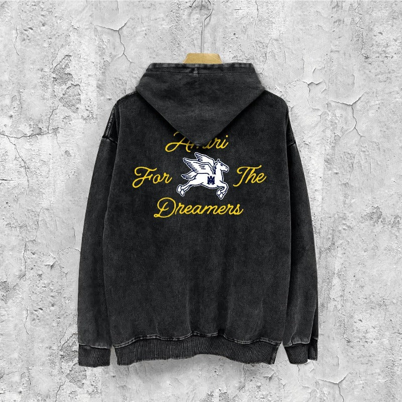 Amiri washed hoodie yellow letter pegasus distressed print