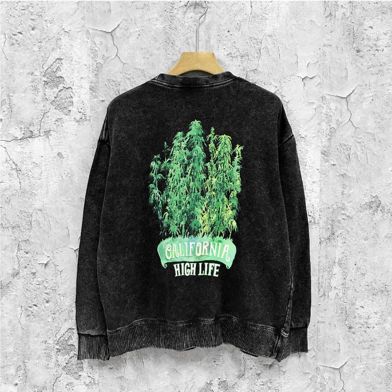 Amiri washed sweatshirt green leaf letterprinting washed and distressed