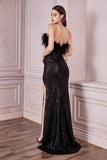 Women Party Dress Banquet Slit Feather Sequins Evening Dress (Ss0416)