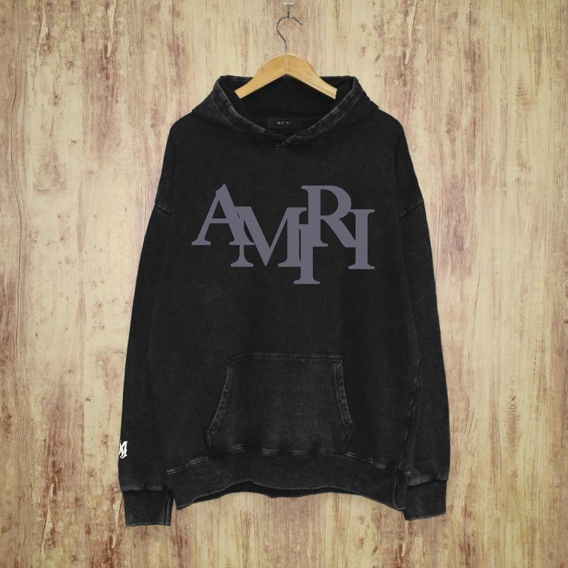 Amiri washed hoodie all gray overlapping letter washed distressed printing