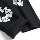 Mens Fashion Jeans White cotton flower 1322#