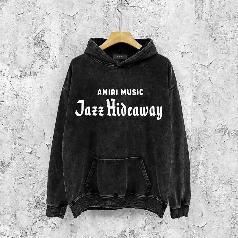 Amiri washed hoodie music letter distressed printing