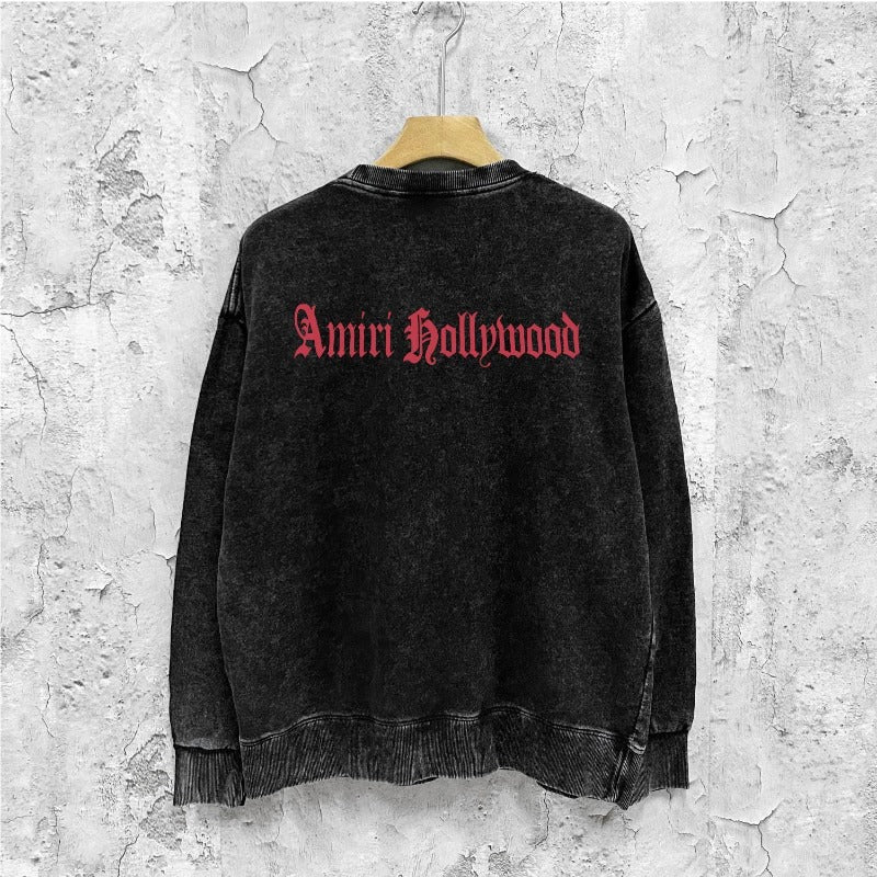Amiri washed sweatshirt sanskrit printing washed and distressed