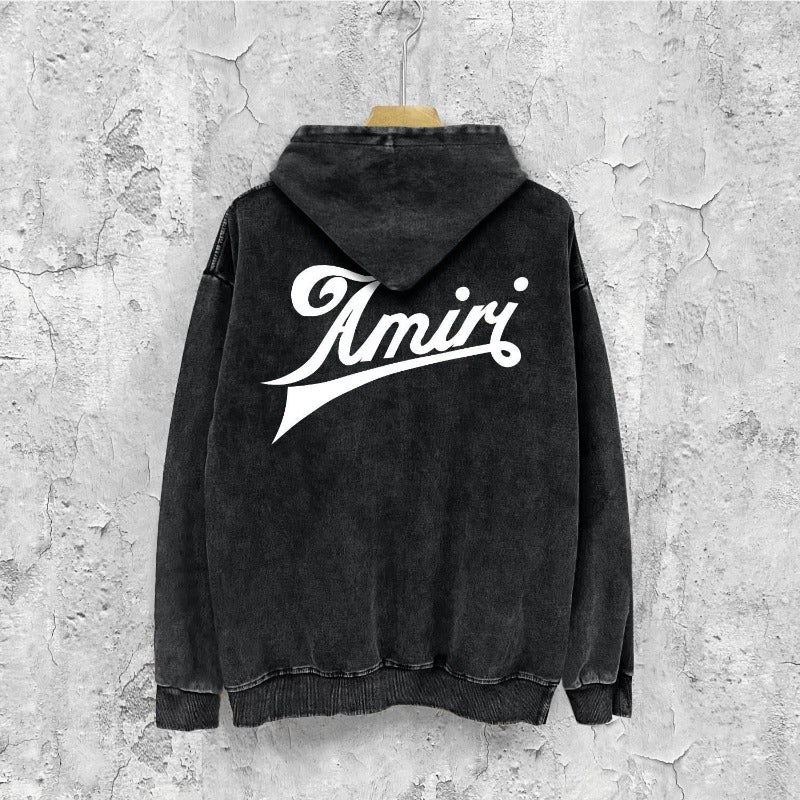 Amiri washed hoodie with slanted text distressed printing