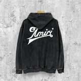Amiri washed hoodie with slanted text distressed printing