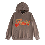 Amiri washed hoodie flame gold letterprinting distressed printing
