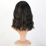 Women's Wigs Bob Cut Water Wave Bangs Highlighted Wig