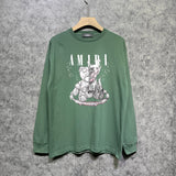 Amiri long sleeve shirts distressed teddy bear printing