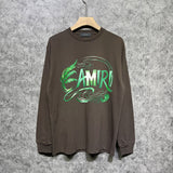 Amiri long sleeve shirts green leaf letterprinting