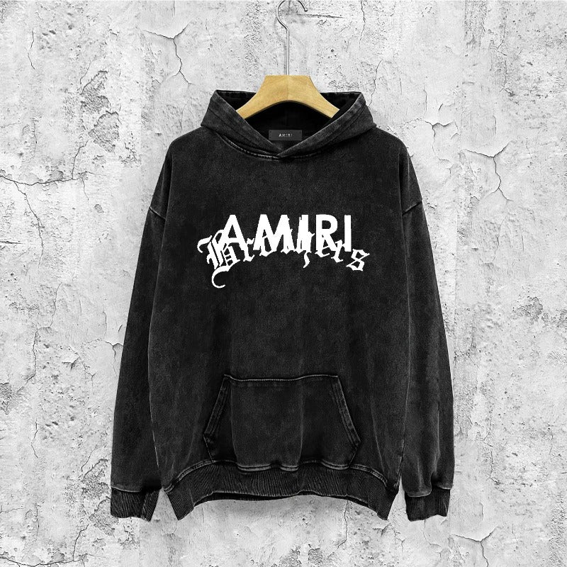 Amiri washed hoodie letter cross washed distressed printing