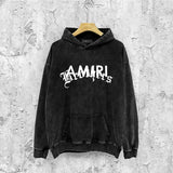 Amiri washed hoodie letter cross washed distressed printing