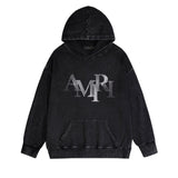 Amiri washed hoodie gray gradient letter washed distressed printing