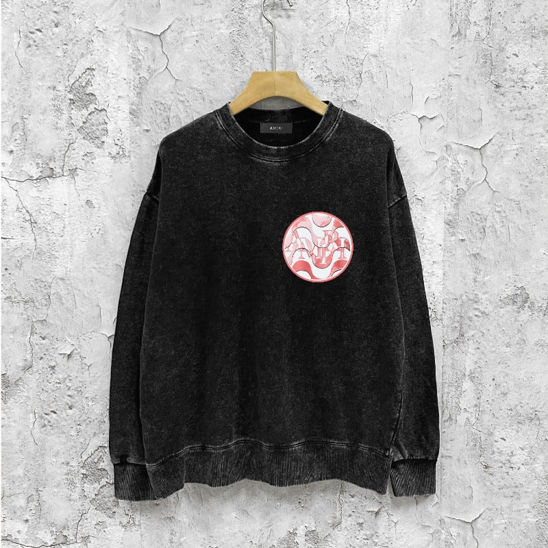 Amiri washed sweatshirt circle sketch printing washed and distressed