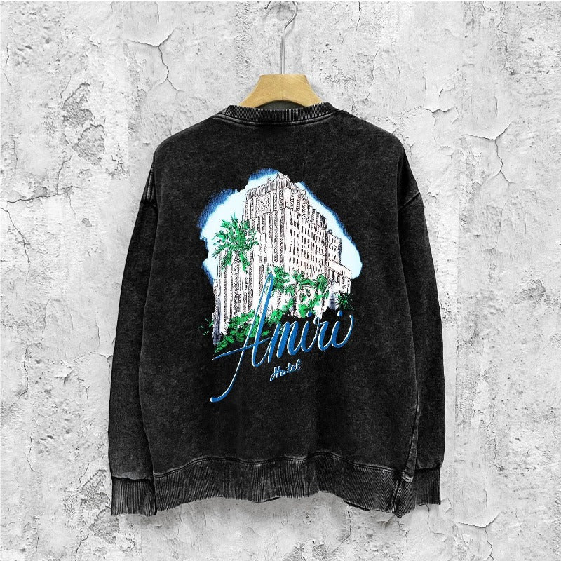 Amiri washed sweatshirt urban forest printing washed and distressed