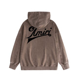 Amiri washed hoodie with slanted text distressed printing