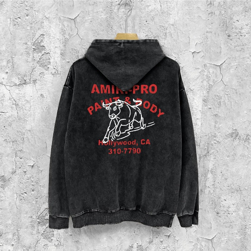 Amiri washed hoodie bull printing distressed printing