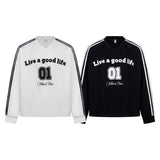 Men's long sleeve shirt - high street style, trendy letter graphic design, v-neck activewear