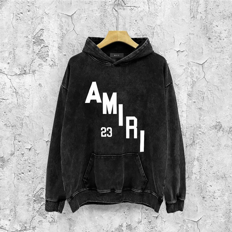 Amiri washed hoodie ladder text printing washed distressed printing