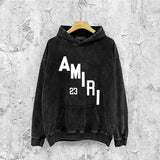 Amiri washed hoodie ladder text printing washed distressed printing