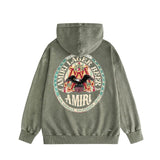 Amiri washed hoodie oil painting flying eagle distressed printing
