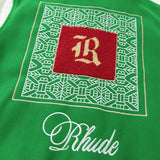 Rhude Jacket Letter Patch Embroidered Splicing Leather Sleeve Baseball Jacket