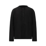 Men long sleeved shirt retro henley shirt retro old money pure color bottom design men's round neck