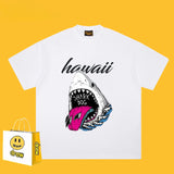 Drew T Shirts Smiley Face Shark Print T-shirt Pure Cotton