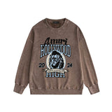 Amiri washed sweatshirt blue lion printing washed and distressed