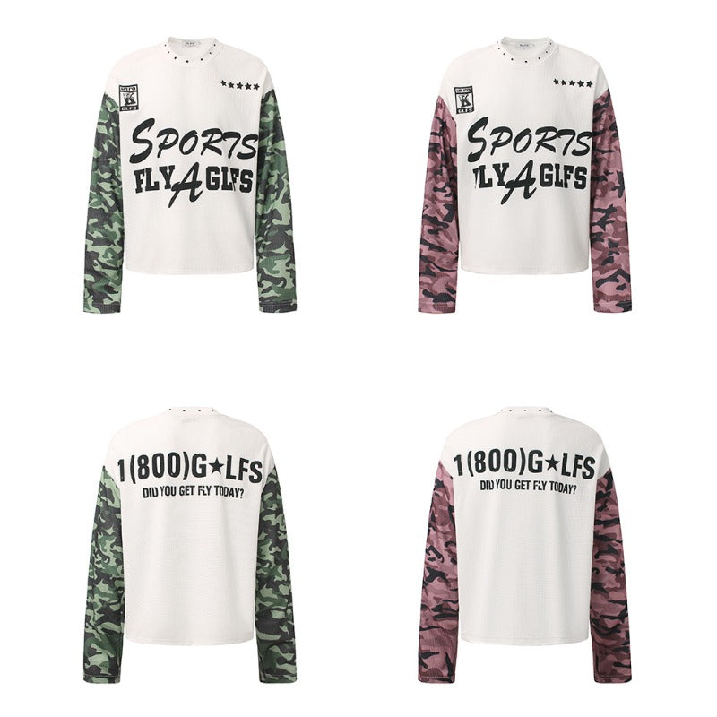 Men long sleeved shirt jw retro street trendy men's patchwork camouflage design men's waffle grids