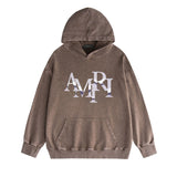 Amiri washed hoodie metallic glossy letter washed distressed printing