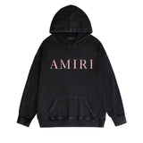 Amiri washed hoodie pink letter washed distressed printing